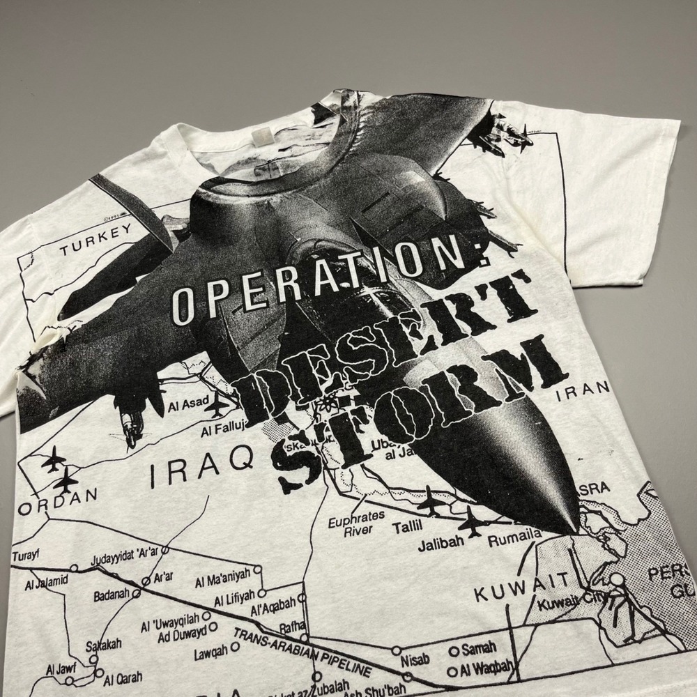 Vintage Sportswear T-Shirt Mens L White Operation Desert Storm AOP 90s